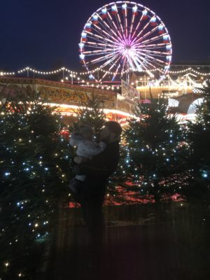 Molly nad Daddy in the Christmas tree Maze